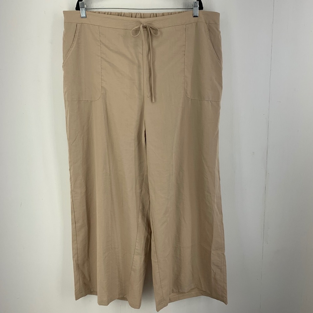 Minimalist Earthy Womens 4XL Beige Coastal Wide Leg Elastic Waist Casual Pants